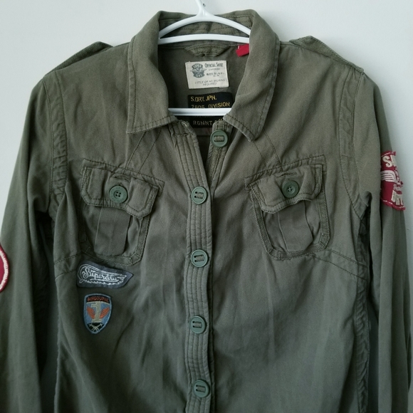 SUPERDRY JPN Black Label 7605 Division Super Aces Military Khaki Button Down M - Picture 3 of 16